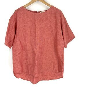 Eileen Fisher Blouse Size Large Petite Red Linen Top Minimalist Lagenlook Shirt
